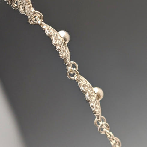 Vintage Sterling Silver Filigree Heart and Flower Design Bracelet