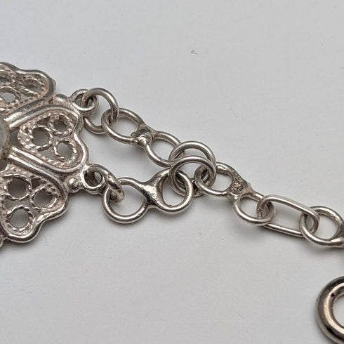 Vintage Sterling Silver Filigree Heart and Flower Design Bracelet