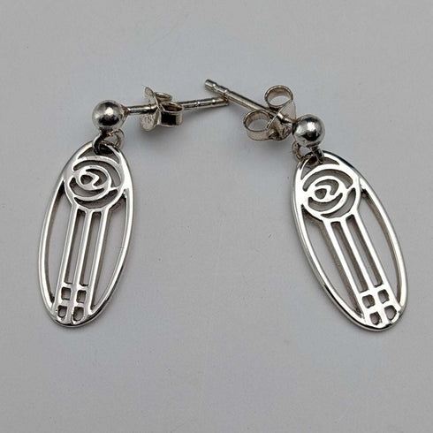 English Vintage Sterling Silver Mackintosh Rose Stud Earrings with Case