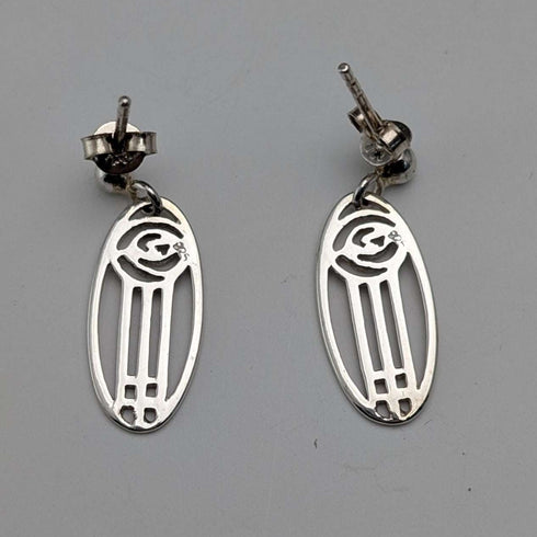 English Vintage Sterling Silver Mackintosh Rose Stud Earrings with Case