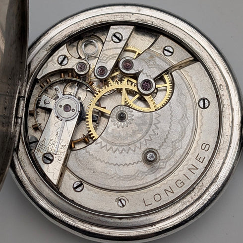 約1913年古董浪琴懷錶 銀質獵用錶殼 運作良好