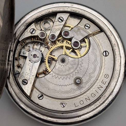 約1913年古董浪琴懷錶 銀質獵用錶殼 運作良好