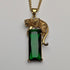 ヴィンテージ 純銀ギルトパンサー台座 グリーンストーン ペンダント
