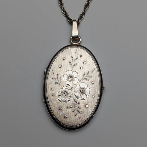 英國復古花卉雕刻純銀相框墜子附純銀項鍊
