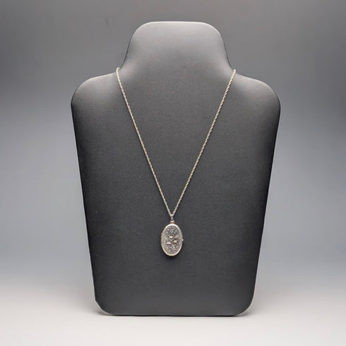 英國復古花卉雕刻純銀相框墜子附純銀項鍊