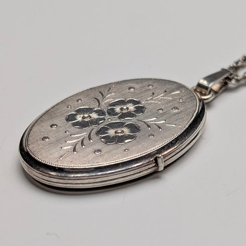 英國復古花卉雕刻純銀相框墜子附純銀項鍊