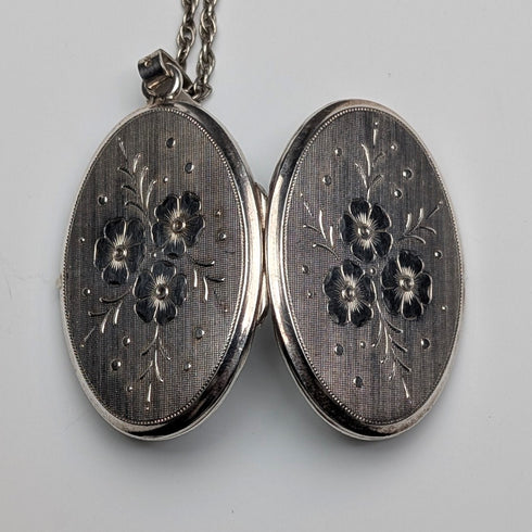 英國復古花卉雕刻純銀相框墜子附純銀項鍊