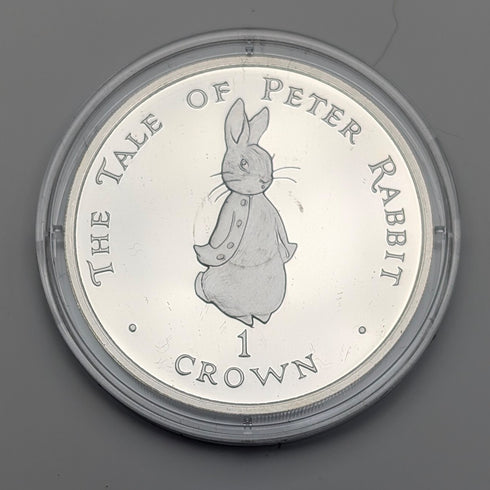1997 Great Britain Gibraltar Crown Silver Coin "Peter Rabbit" Pobjoy Mint with Case and Certificate