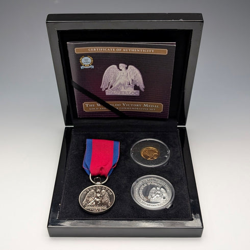 "Battle of Waterloo" 200th Anniversary of Victory Gold and Silver Coin and Replica Medal 3-Coin Set