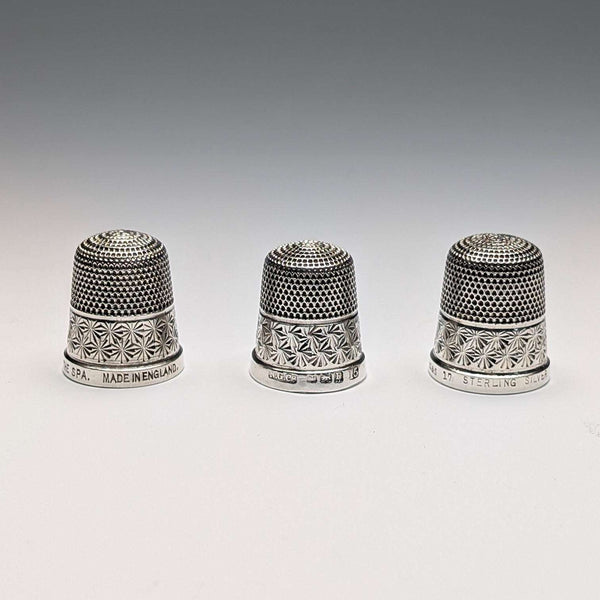 English Vintage Sterling Silver Thimble 3-Piece Set