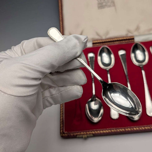 1967年 英国ヴィンテージ 純銀製デミタススプーン6本セット 計69g Garrard&Co ケース入