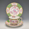 English Vintage Minton Green Cockatrice Tea Cup Trio