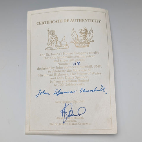 1981 UK Royal Wedding Commemorative Sterling Silver Goblet 207g St James House Company