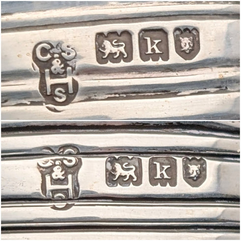 1905年 英国アンティーク 純銀蓋&コバルトガラス製 インク壺ペア C.S Harris&Sons Ltd