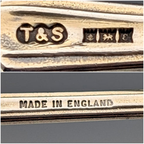 1954 British vintage enamel decorated sterling silver coffee spoon set of 6, total weight 71g, Turner & Simpson, case included