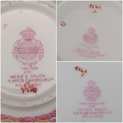 1920s British Minton Teacup Trio Pink Cockatrice, Custom Order for Meyer Emporium ②