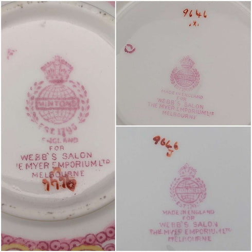 1920年代 英国ミントン ティーカップトリオ ピンクコカトリス マイヤー・エンポーリアム特注品②