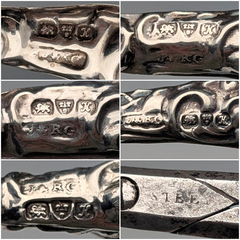 1910 British antique sterling silver handle grooming set of 5, J&R Griffin, with case