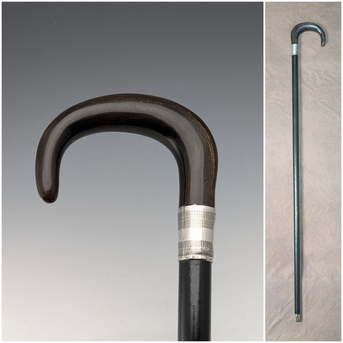 1910年頃 英国アンティーク 紳士用 純銀装飾 ホーンハンドル ステッキ 杖 91cm