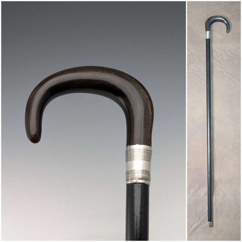Circa 1910 British antique gentleman's pure silver decorated horn handle walking stick 91cm