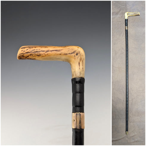 英国アンティーク 紳士用 アントラーL字ハンドル ステッキ 杖 86cm