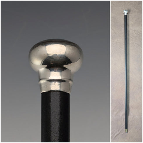 1926年 英国ヴィンテージ 紳士用 純銀製 丸ハンドル ステッキ 杖 90cm