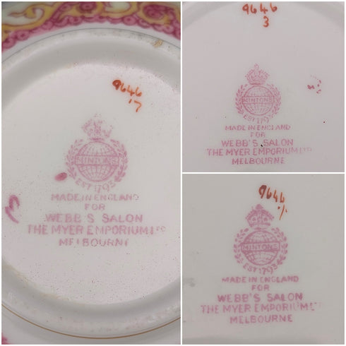 1920s British Minton Teacup Trio Pink Cockatrice, special order for Meyer Emporium ③