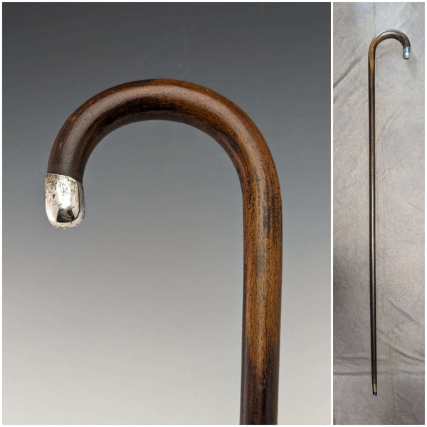 1919年 英国アンティーク 紳士用軽量ステッキ 純銀装飾 ブラウンシャフト 90cm