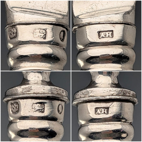 Early Victorian British Antique Pure Silver Handle Dessert Cutlery 5 Pairs Aaron Hadfield