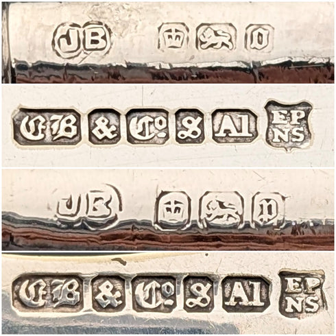 Circa 1906 British antique sterling silver handle cutlery set of 6 by John Biggin in wooden box