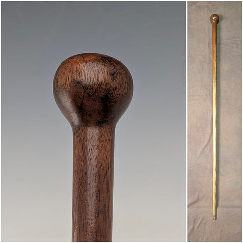 Antique British brown and tan shaft round handle walking stick 77cm