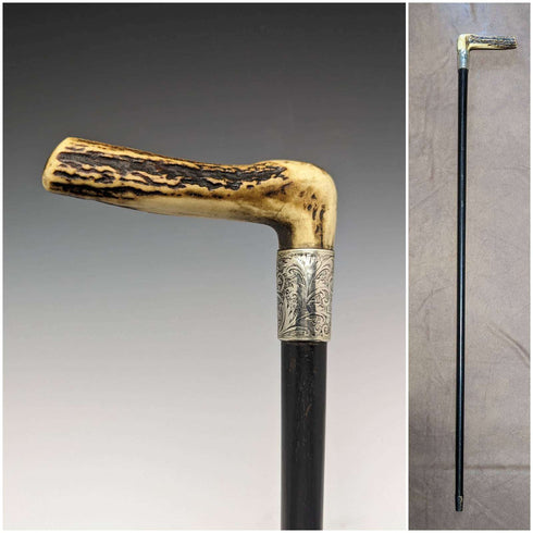 1891년 영국 앤티크 신사용 스테ッキ 지팡이 사슴뿔 클러치 핸들 89cm