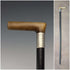 1897 British antique gentleman's pure silver decorated L-shaped horn handle walking stick 83cm