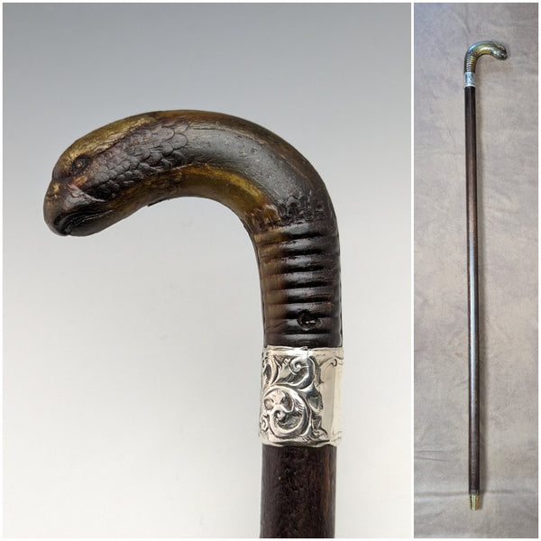 1893 British Antique Men's Cane Horn Griffin Handle 85cm