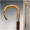 British Vintage Men's Cane, Horn Bent Handle, Sterling Silver Decoration, Hazel Wood Shaft, 92cm