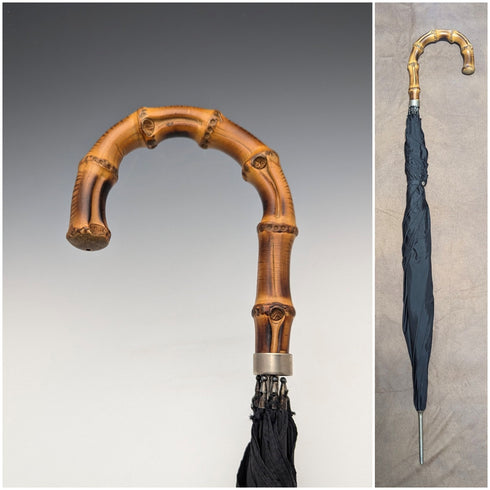 英国ヴィンテージ 紳士用アンブレラ バンブー曲がりハンドル 88cm