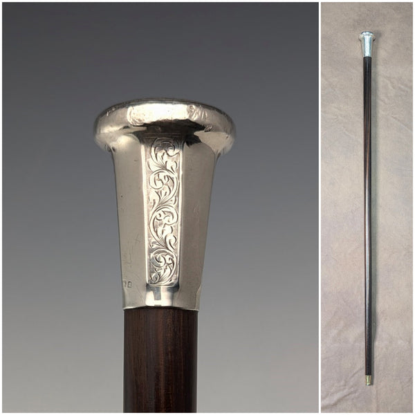 1925 British Vintage Men's Sterling Silver Round Handle Walking Stick 84cm