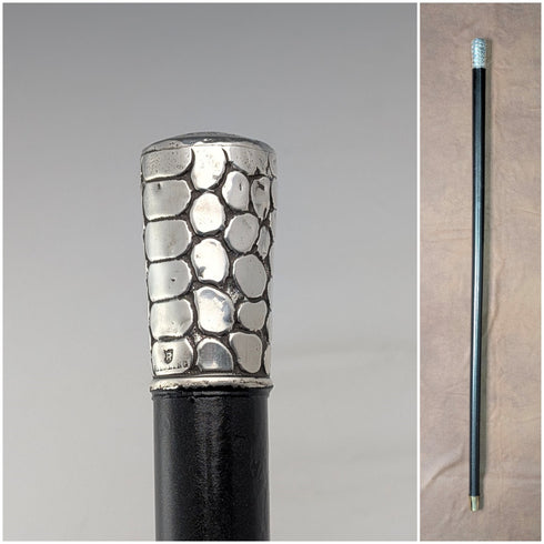 米国アンティーク ブラックシャフト クロコダイル調純銀装飾ハンドル ステッキ 杖 80cm