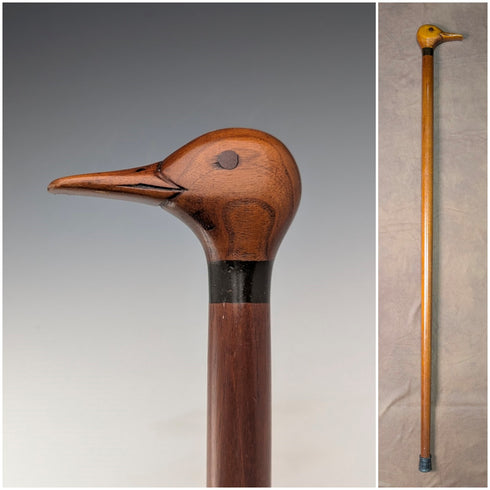 British vintage thick brown shaft duck head handle walking stick 103cm