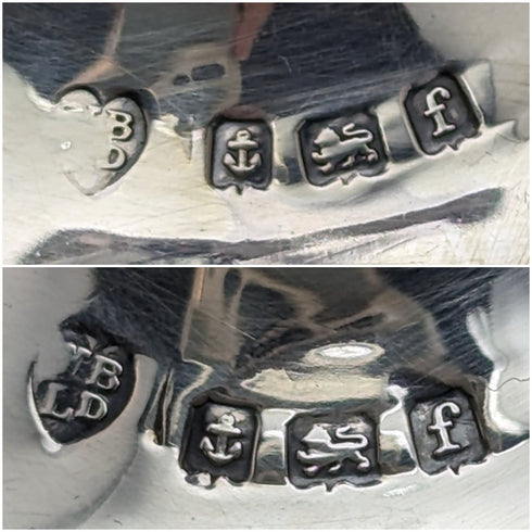 1905年 英国アンティーク 純銀製 花瓶ペア 一輪挿し コバルトガラスインナー Williams Ltd