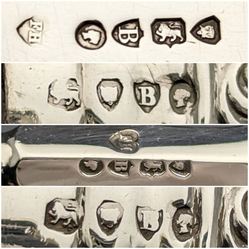 1877 British antique sterling silver cutlery 12 pairs total 1475g Francis Higgins wooden box