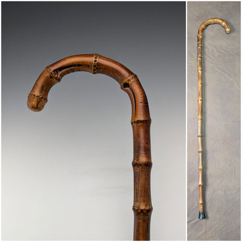 アンティーク 紳士用 バンブー 曲がりハンドルステッキ 杖 87cm