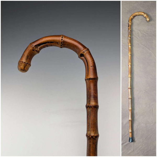 アンティーク 紳士用 バンブー 曲がりハンドルステッキ 杖 87cm