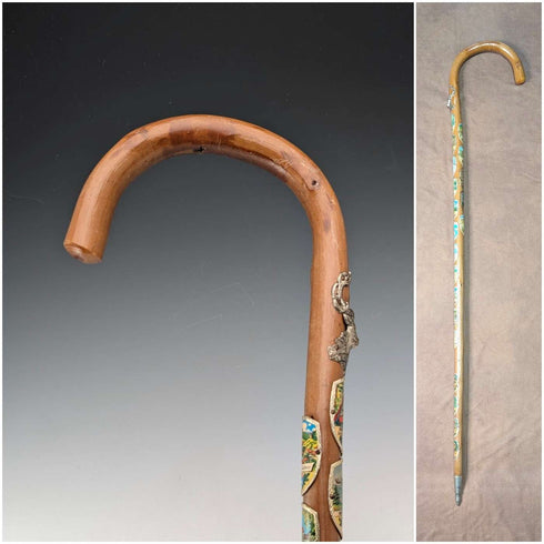 Vintage European Tour Bent Handle Tourist Walking Stick Tan Shaft 90cm