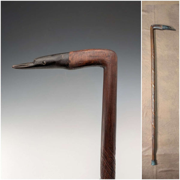 Vintage Carved Brown Shaft Heron Head Handle Walking Stick 91cm