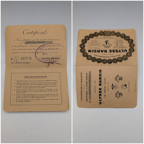 1940年頃 ヴィンテージ ユリス・ナルダン 懐中時計 18金ケース 動作良好 ケース・保証書付