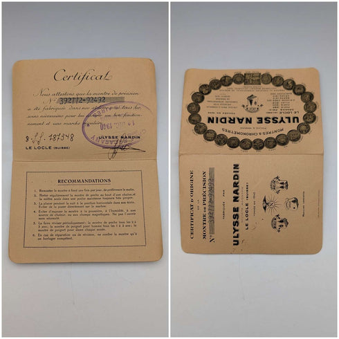 1940年頃 ヴィンテージ ユリス・ナルダン 懐中時計 18金ケース 動作良好 ケース・保証書付