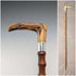 1901 British antique bamboo shaft L-shaped antler handle pure silver decoration walking stick 81cm