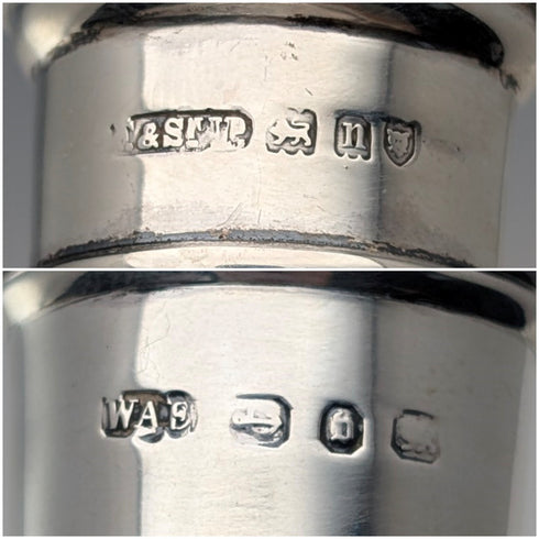 Circa 1900 British antique sterling silver screw-top glass bottle pair