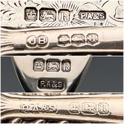 1902 British antique pure silver dessert cutlery, 6 pairs, total 466g, P Ashberry & Sons, wooden box